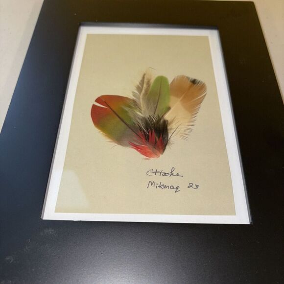 Signed C Hooke Mikmaq Feather Art Native Mi’kmaq Nova Scotia Canada Framed - Picture 2 of 6